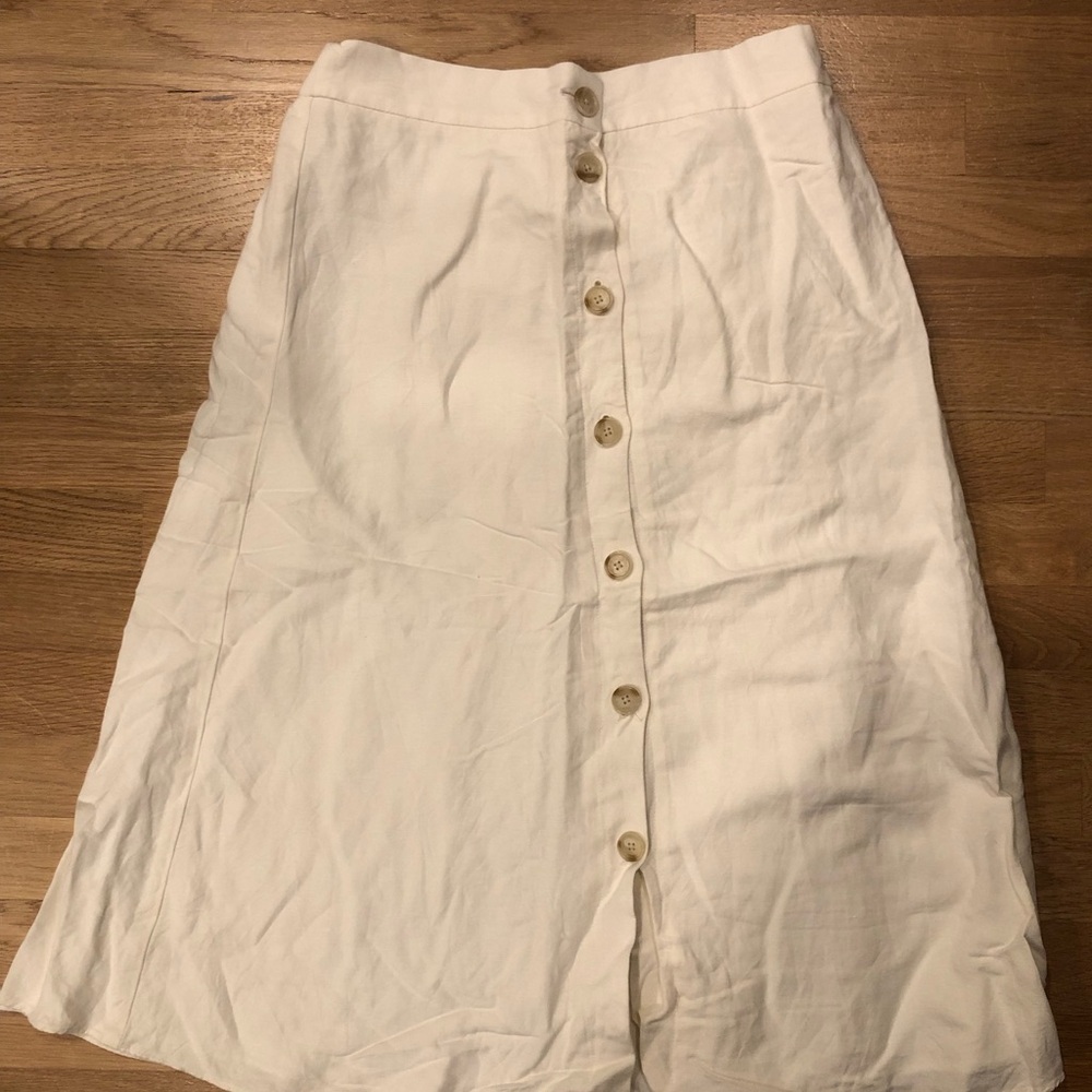 LOFT White Button-Front Midi Skirt